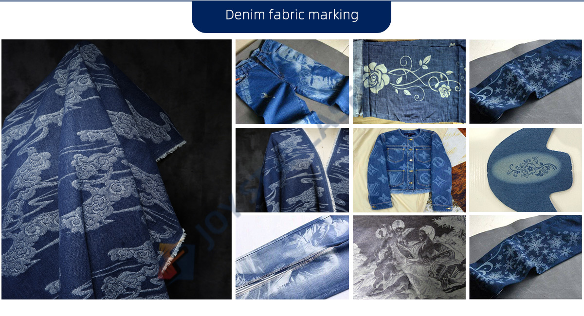 Laser burning flower denim fabric marking